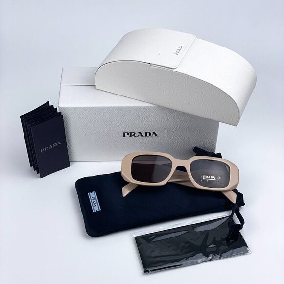 NEW Prada PR17WS VYJ6X1 Powder Beige Brown Rectangle Unisex Sunglasses - Picture 7 of 14